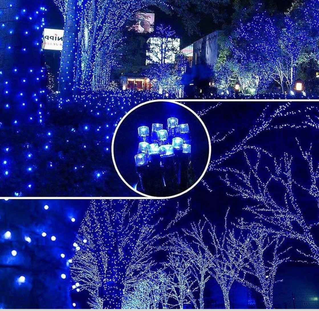 Luci Natalizie LED Blu – Catena luminosa 100 luci, 9 metri con giochi di luce