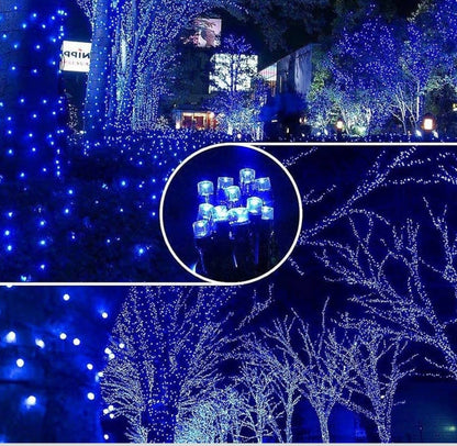 Luci Natalizie LED Blu – Catena luminosa 100 luci, 9 metri con giochi di luce