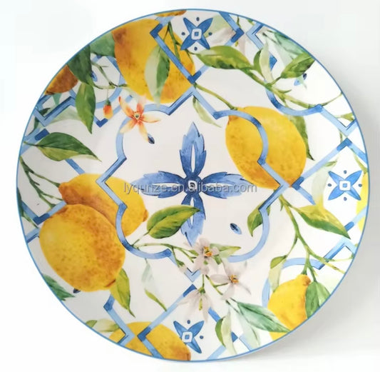 Set di piatti in ceramica con limoni – Stile maiolica siciliana, design mediterraneo