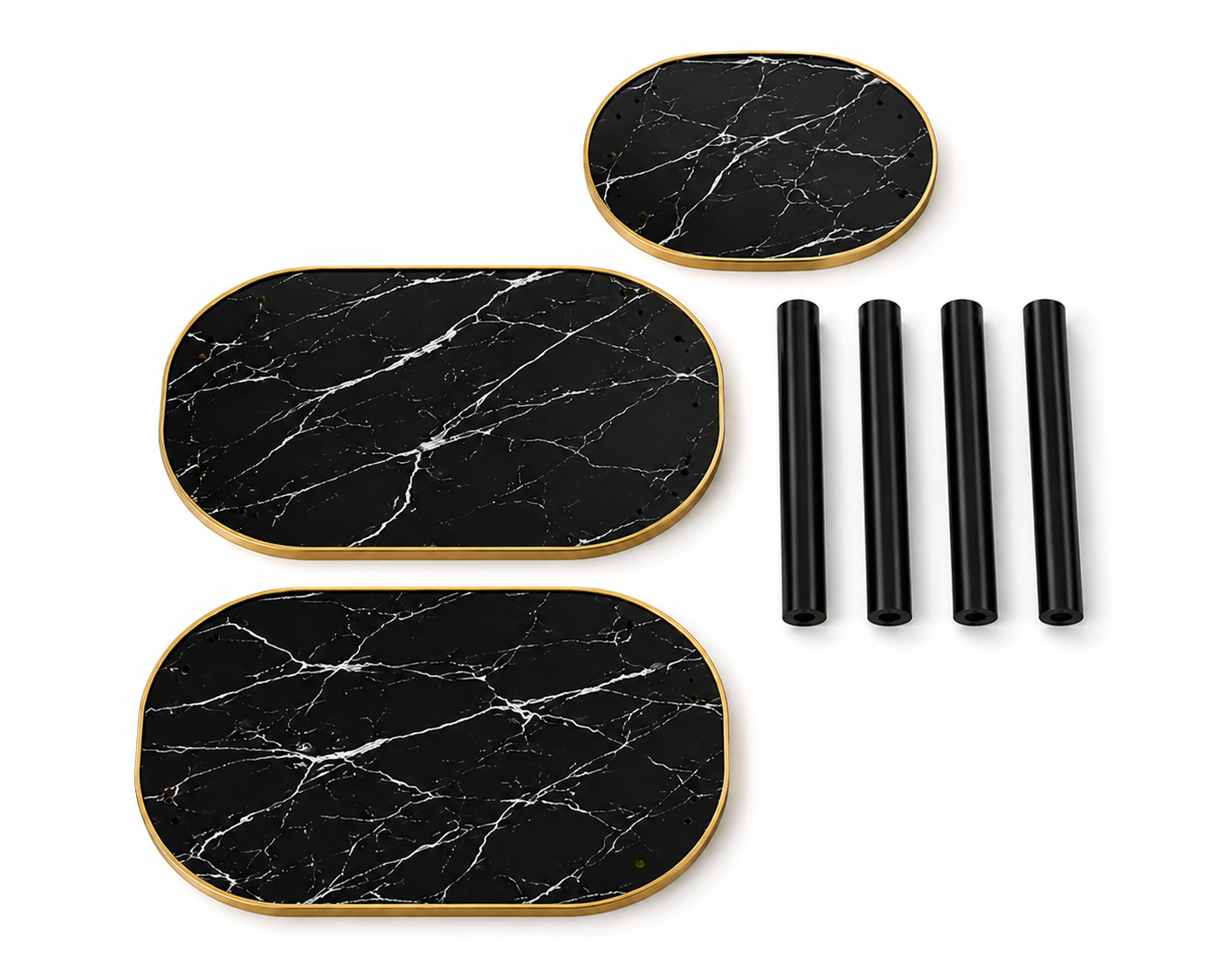 Tavolino da Salotto Nero Marmo Oro, Tavolino Laterale Moderno a 3 Ripiani, Mobile Bar Elegante Multiuso, Comodino Design Scandinavo con Struttura in Metallo Nero e Bordi Oro, 60x30x68 cm