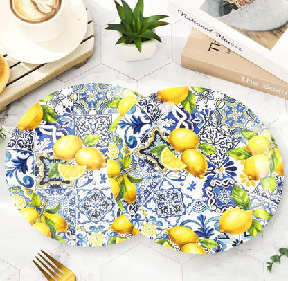 Piatto in ceramica decorato con limoni e motivi mediterranei – Stile maiolica siciliana