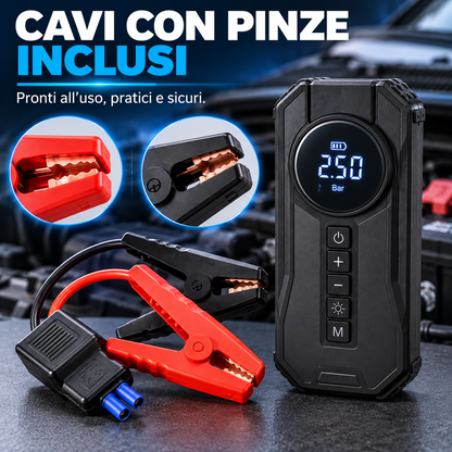 BDIT Accessori Compressore Portatile Multifunzione con Display Digitale, Gonfiatore Pneumatici Auto con Tubo e Adattatori, Cavi con Pinze, Cavo USB e Custodia, Kit Compatto per Auto e Viaggio