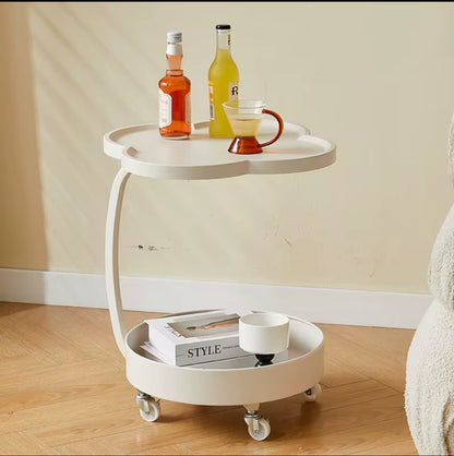 Comodino Salvaspazio su Ruote - Design a Fiore a Due Piani, Perfetto per Soggiorno e Camera da Letto