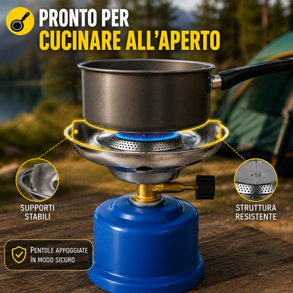 SAFETYCAMPING TR-219 Fornello da Campeggio Portatile, Fornello a Gas Compatto con Bruciatore e Regolazione della Fiamma, per Camping, Picnic, Pesca ed Escursioni Outdoor