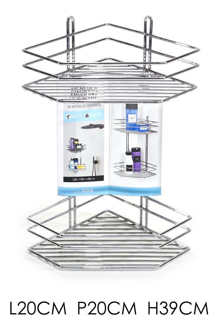 Scaffale Angolare da Bagno in Metallo Cromato 2 Ripiani – Portaoggetti Doccia Salvaspazio
