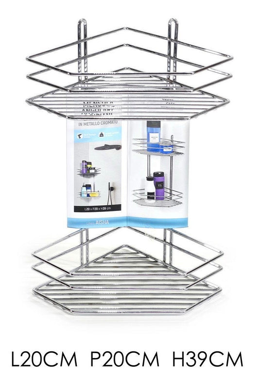 Scaffale Angolare da Bagno in Metallo Cromato 2 Ripiani – Portaoggetti Doccia Salvaspazio