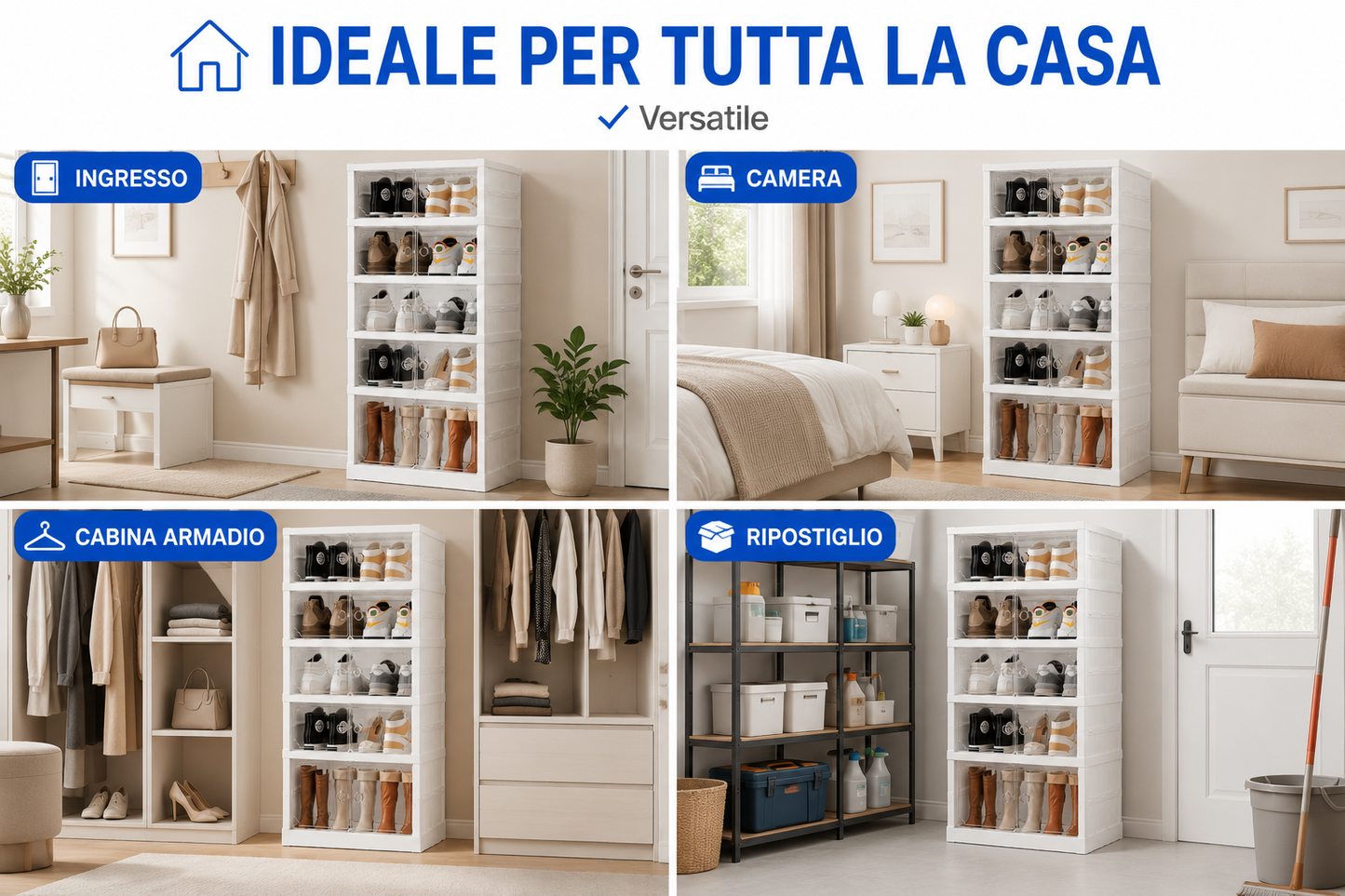 Scarpiera Pieghevole 6 Piani con 12 Scomparti, Mobile Porta Scarpe ad Apertura a Fisarmonica, Ante Trasparenti, Salvaspazio 117 × 43 × 34,5 cm, Organizzatore per Ingresso, Camera e Cabina Armadio