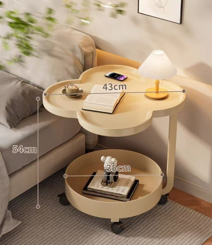 Comodino Salvaspazio su Ruote - Design a Fiore a Due Piani, Perfetto per Soggiorno e Camera da Letto