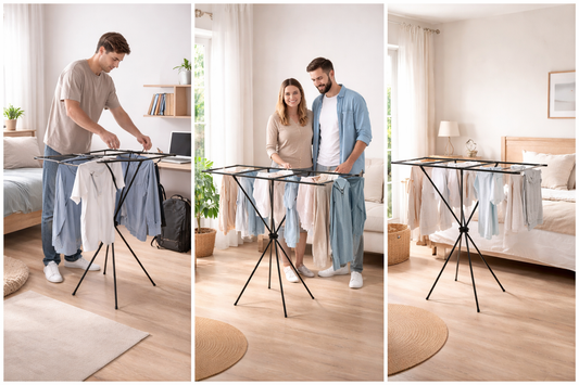 Stendibiancheria Pieghevole Doppia Asta 140x130x55 cm – Stendino Salvaspazio da Interno con Base Stabile a Treppiede – Stendipanni Richiudibile in Metallo per Appartamenti, Studenti, Case Senza Balcone