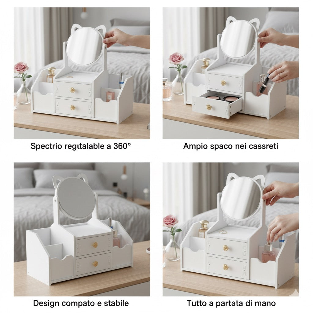 💕 Organizer per Cosmetici con Specchio – Eleganza e Ordine per la tua Beauty Routine