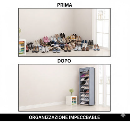 Scarpiera Verticale Salvaspazio con Copertura Antipolvere | 9 Ripiani (160x60x30 cm)