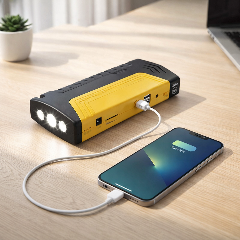 Avviatore Auto Portatile 12V Jump Starter con Power Bank USB e Torcia LED – Booster Batteria Auto Compatto per Emergenza