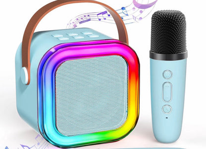 Altoparlante per karaoke senza fili con 2 microfoni wireless, Sistema di altoparlanti KTV ricaricabili con suono stereo HiFi, Altoparlante senza fili con luci a led con colori RGB