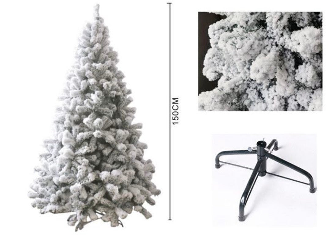 Albero di Natale Innevato Artificiale – Abete Floccato Effetto Neve Vero (120 cm) con Base Robusta