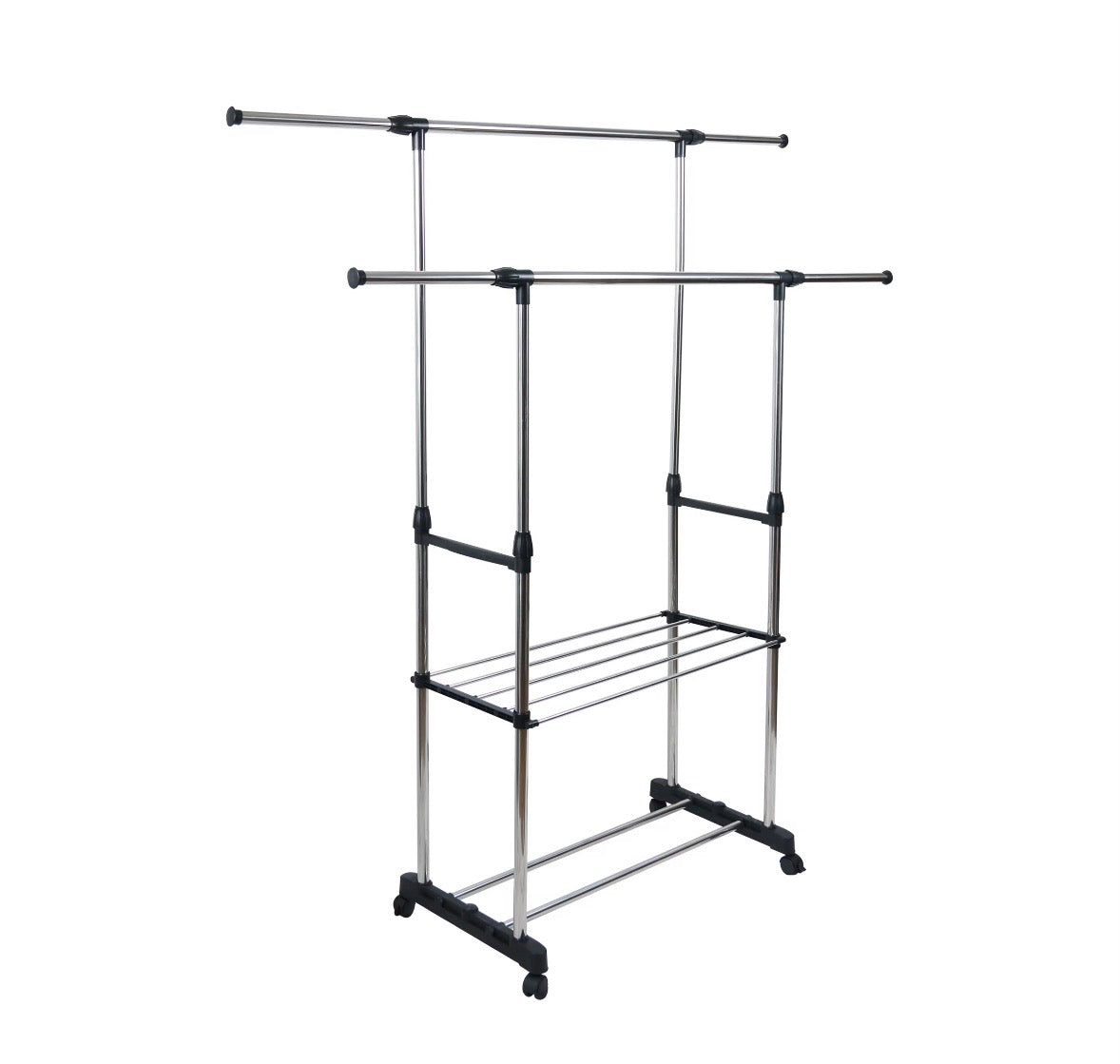 Stender Appendiabiti Doppio Telescopico con Ripiano | Estensibile e Salvaspazio su Ruote