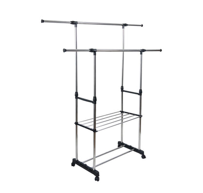 Stender Appendiabiti Doppio Telescopico con Ripiano | Estensibile e Salvaspazio su Ruote