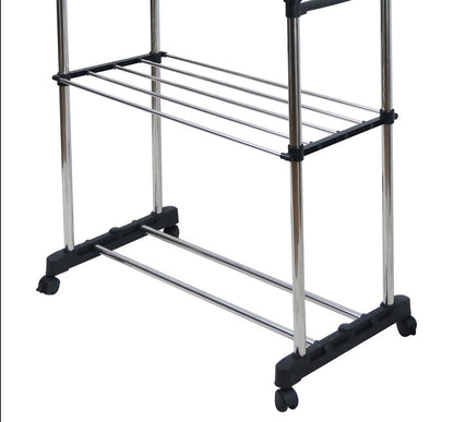 Stender Appendiabiti Doppio Telescopico con Ripiano | Estensibile e Salvaspazio su Ruote