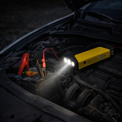 Avviatore Auto Portatile 12V Jump Starter con Power Bank USB e Torcia LED – Booster Batteria Auto Compatto per Emergenza
