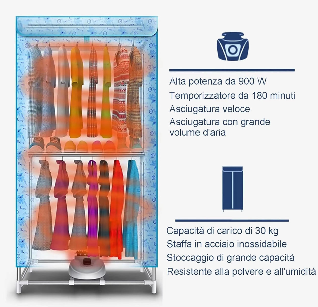 Armadio Stendino Elettrico Asciugabiancheria Portatile – Asciuga, Protegge e Organizza i Tuoi Vestiti in Poco Spazio!