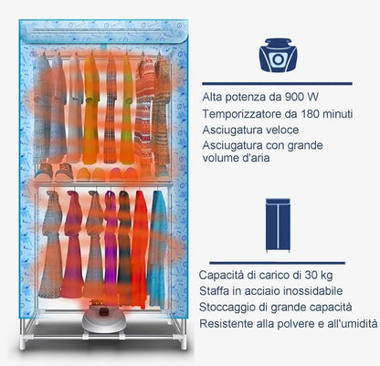 Armadio Stendino Elettrico Asciugabiancheria Portatile – Asciuga, Protegge e Organizza i Tuoi Vestiti in Poco Spazio!