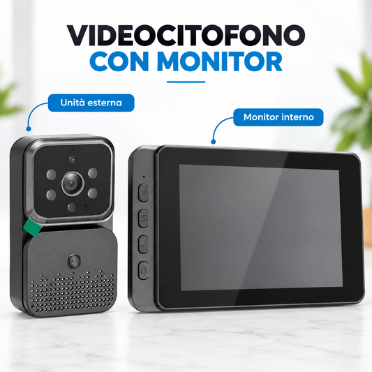 BDIT Accessori Videocitofono Wireless con Monitor, Video Doorbell 2.4G con Unità Esterna e Display Interno, Videocamera per Porta con Monitor, Kit di Installazione e Accessori per Casa