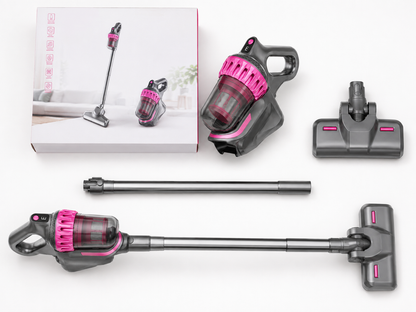 Aspirapolvere 2 in 1 Scopa Elettrica e Aspirapolvere Portatile, Design Compatto, Contenitore Polvere Trasparente, Impugnatura Pratica, per Pavimenti, Tappeti, Divano e Pulizia della Casa, Grigio/Rosa