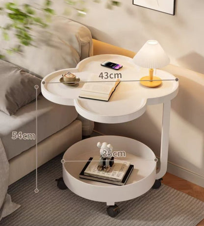 Comodino Salvaspazio su Ruote - Design a Fiore a Due Piani, Perfetto per Soggiorno e Camera da Letto