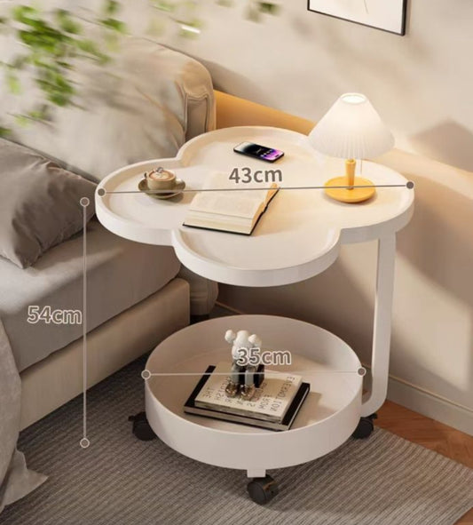 Comodino Salvaspazio su Ruote - Design a Fiore a Due Piani, Perfetto per Soggiorno e Camera da Letto