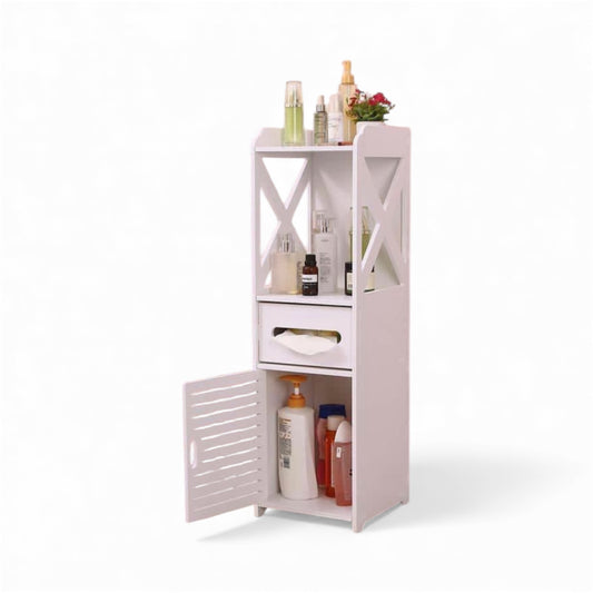 Bdit accessori -Mobile Bagno Sospeso Bianco Salvaspazio 80×18×30 cm — Armadietto Verticale Moderno