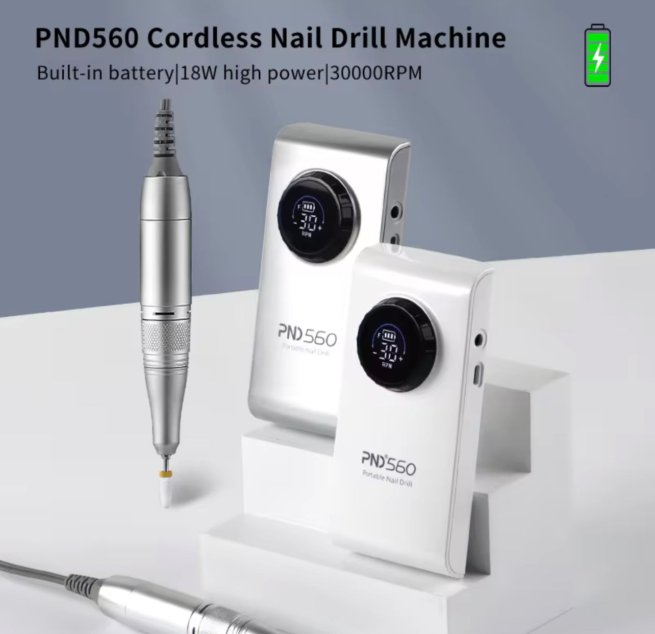 Fresa per Unghie Professionale PND560 Cordless | 30.000 RPM | 18W
