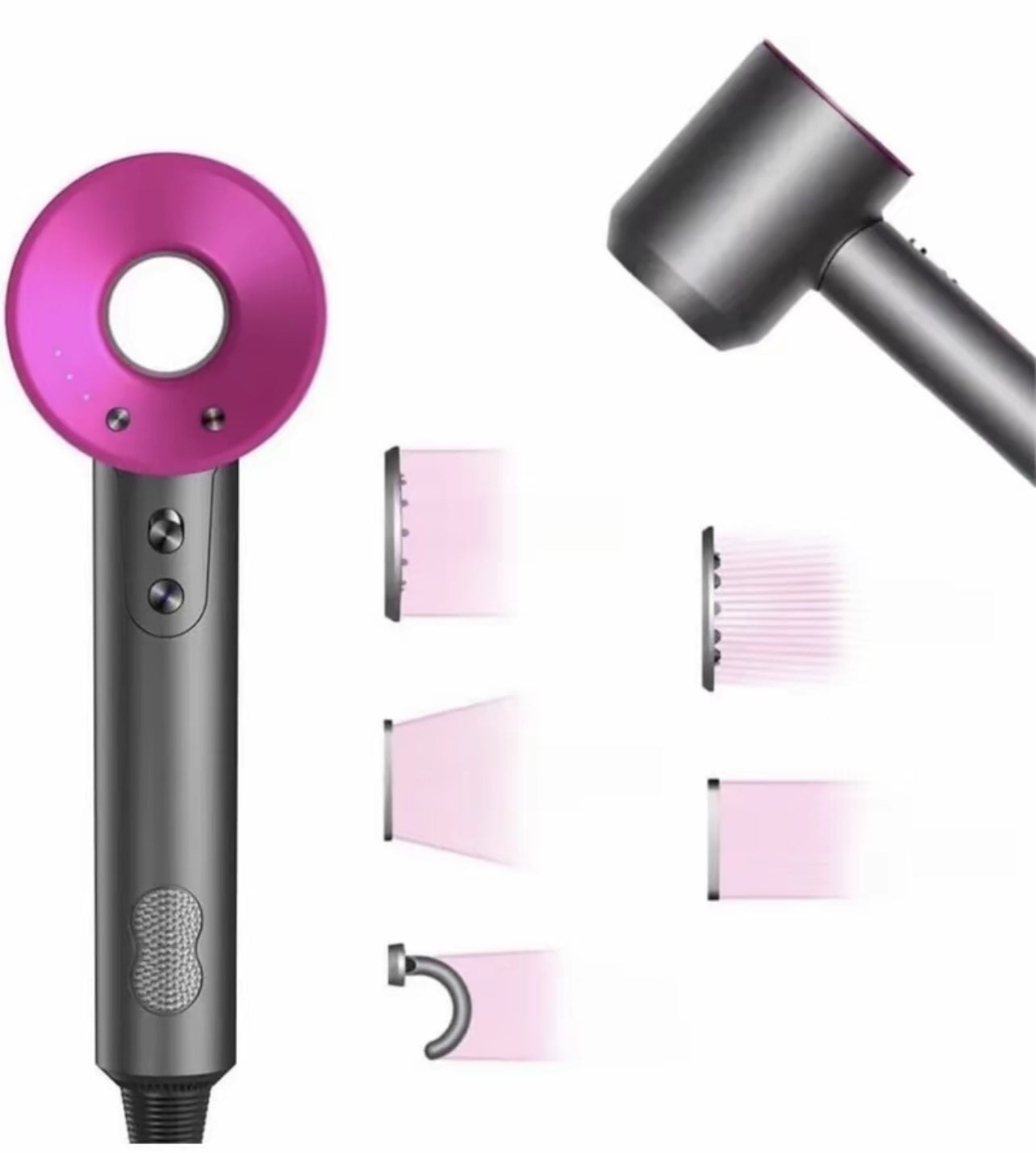 Bdit accessori Asciugacapelli Professionale con 5 Accessori e 4 Modalità di Temperatura controllo intelligente del calore per la brillantezza,Asciugatura rapida, Progettato per un effetto equilibrato, Styling liscio e controllato