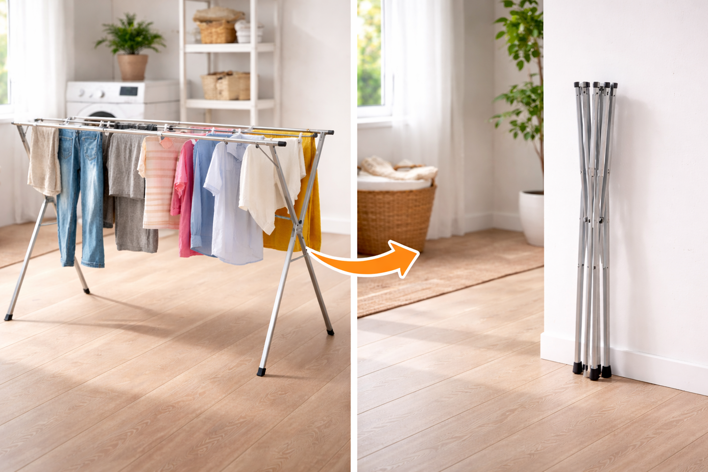 Stendibiancheria Pieghevole Estensibile 120-200 cm in Acciaio – Stendino per Bucato Salvaspazio con 2 Barre Resistenti, Asciugabiancheria Pieghevole per Interno ed Esterno, Balcone Bagno Lavanderia