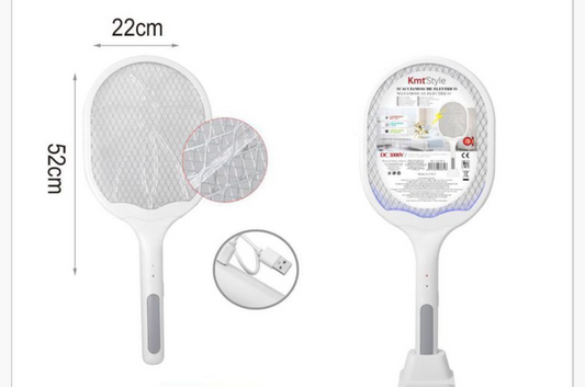 Rechargeable Electric Mosquito Swatter – 3000V Handheld Fly Zapper Racket with USB Charging Base, Safe Triple-Layer Mesh, for Indoor & Outdoor Insect Control