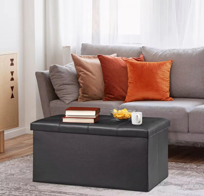 Leather Padded Trunk Bench Pouf with Quilted Button Design – Multi-Functional Storage Ottoman Bag – Available in Various Colours - BDIT ACCESSORI