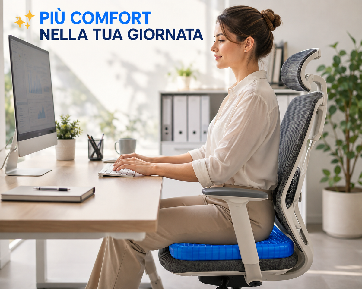 Cuscino in Gel per Seduta con Struttura a Nido d’Ape, Cuscino Comfort con Rivestimento Nero, per Sedia Ufficio, Casa, Auto e Gaming, Design Flessibile Blu