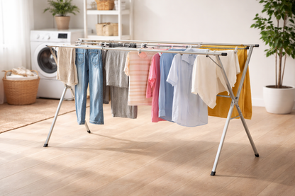 Stendibiancheria Pieghevole Estensibile 120-200 cm in Acciaio – Stendino per Bucato Salvaspazio con 2 Barre Resistenti, Asciugabiancheria Pieghevole per Interno ed Esterno, Balcone Bagno Lavanderia