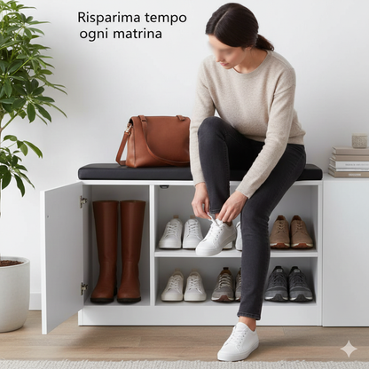 Panca Scarpiera Contenitore Moderna con Seduta Imbottita - Soluzione Salvaspazio per l'Ingresso