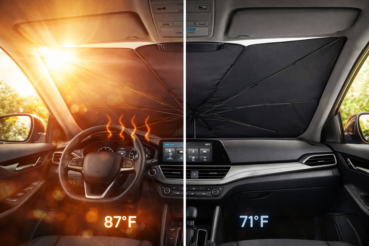Folding Car Sun Umbrella – Dashboard Protector, UV Rays Screen Cover, Anti-Heat, Universal Windshield Sunshade for Cars, SUVs & Trucks