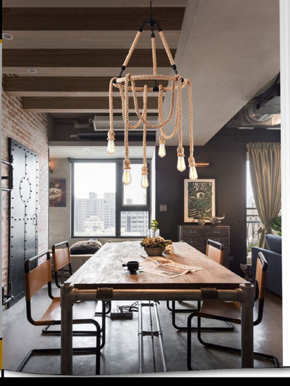 Bdit accessori Lampadario a Spago Stile Industriale Retrò – Lampada Sospesa per Soggiorno Sala da Pranzo Cucina – Illuminazione Rurale Giapponese – Design Intrecciato in Corda Naturale - BDIT ACCESSORI