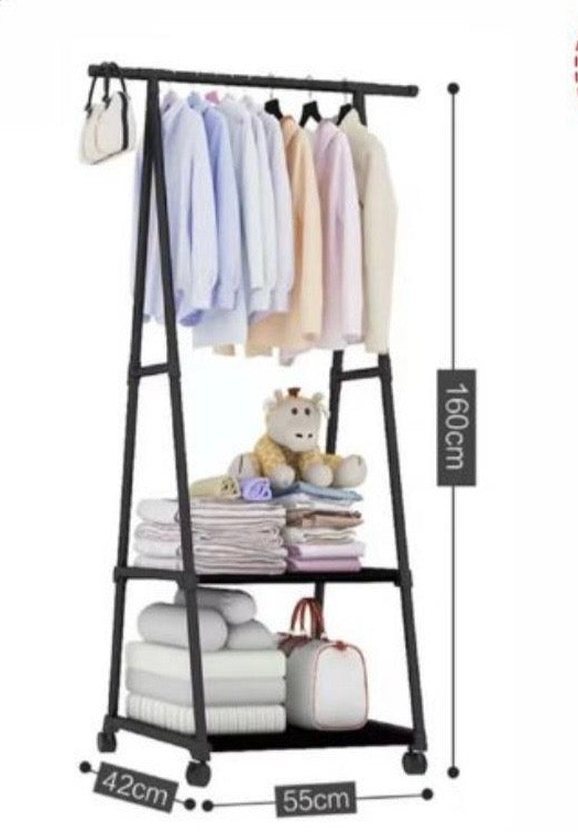 Guardaroba Aperto Stand Appendiabiti con Ripiani (160 cm) | Salvaspazio su Ruote