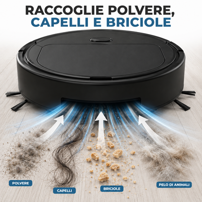 Robot Aspirapolvere Automatico per Casa e Ufficio, Aspirazione Potente, Compatto e Silenzioso, Pulizia di Polvere, Capelli e Briciole, Ideale per Pavimenti e Tappeti Sottili