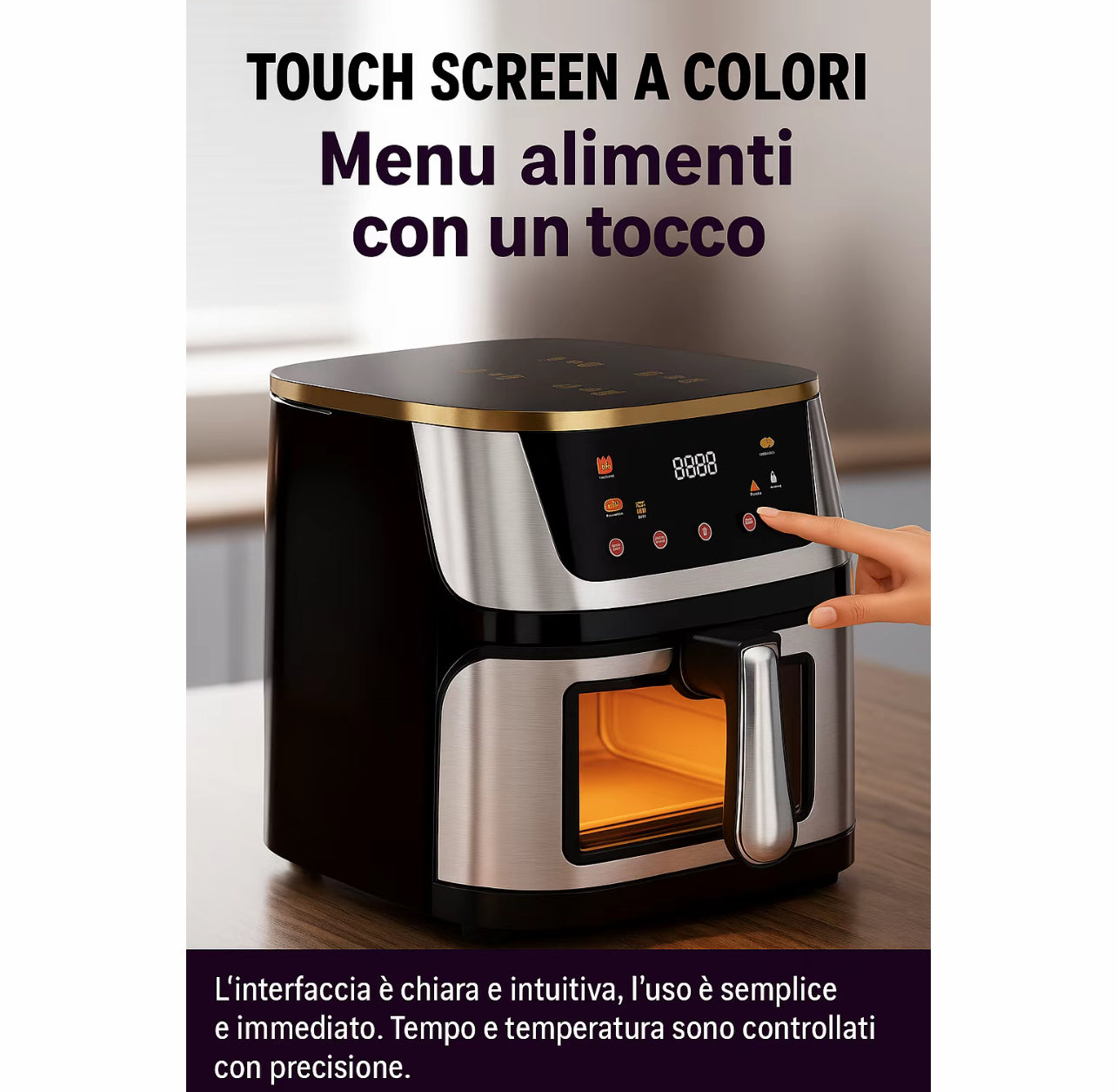 Friggitrice ad Aria Smart con Display LED e Finestra Panoramica 15L