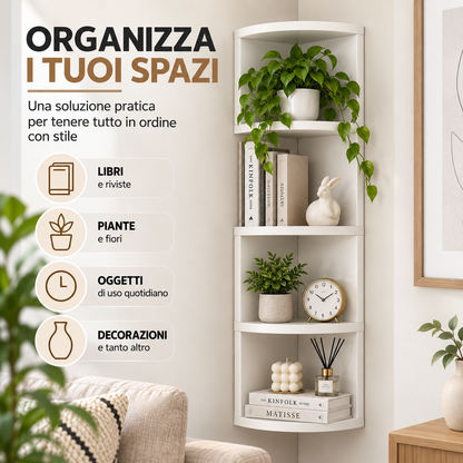 BDIT Accessori Mensola Angolare da Parete Bianca, Scaffale Verticale Salvaspazio 79 x 17,5 cm, Mensola ad Angolo a Più Ripiani per Libri e Decorazioni, Soggiorno, Camera, Studio