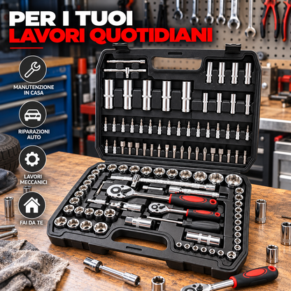 BDIT Accessori Set Chiavi a Bussola con Cricchetti, Valigetta Portautensili Completa con Bussole, Inserti, Prolunghe e Accessori, Kit Utensili per Manutenzione, Auto e Fai da Te
