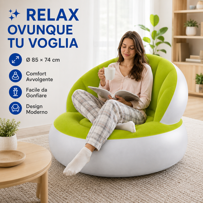 Divano Gonfiabile Singolo, Poltrona Gonfiabile Ø 85 x 74 cm, Poltrona Ergonomica in PVC Resistente, Facile da Gonfiare e Sgonfiare, Leggera e Portatile, per Soggiorno, Camera, Giardino e Campeggio