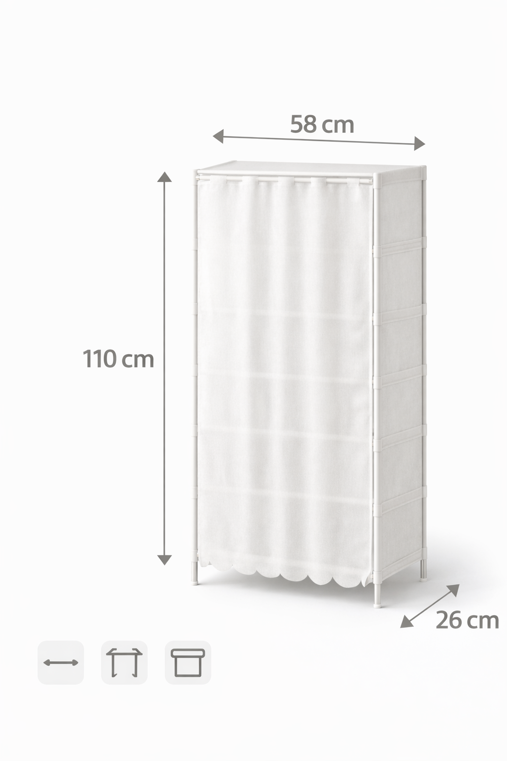 Scarpiera 7 Ripiani con Tenda – Colore Bianco – Struttura in Metallo e Ripiani in Stoffa – Organizer Salvaspazio 58x26x110 cm per Ingresso, Camera e Ripostiglio