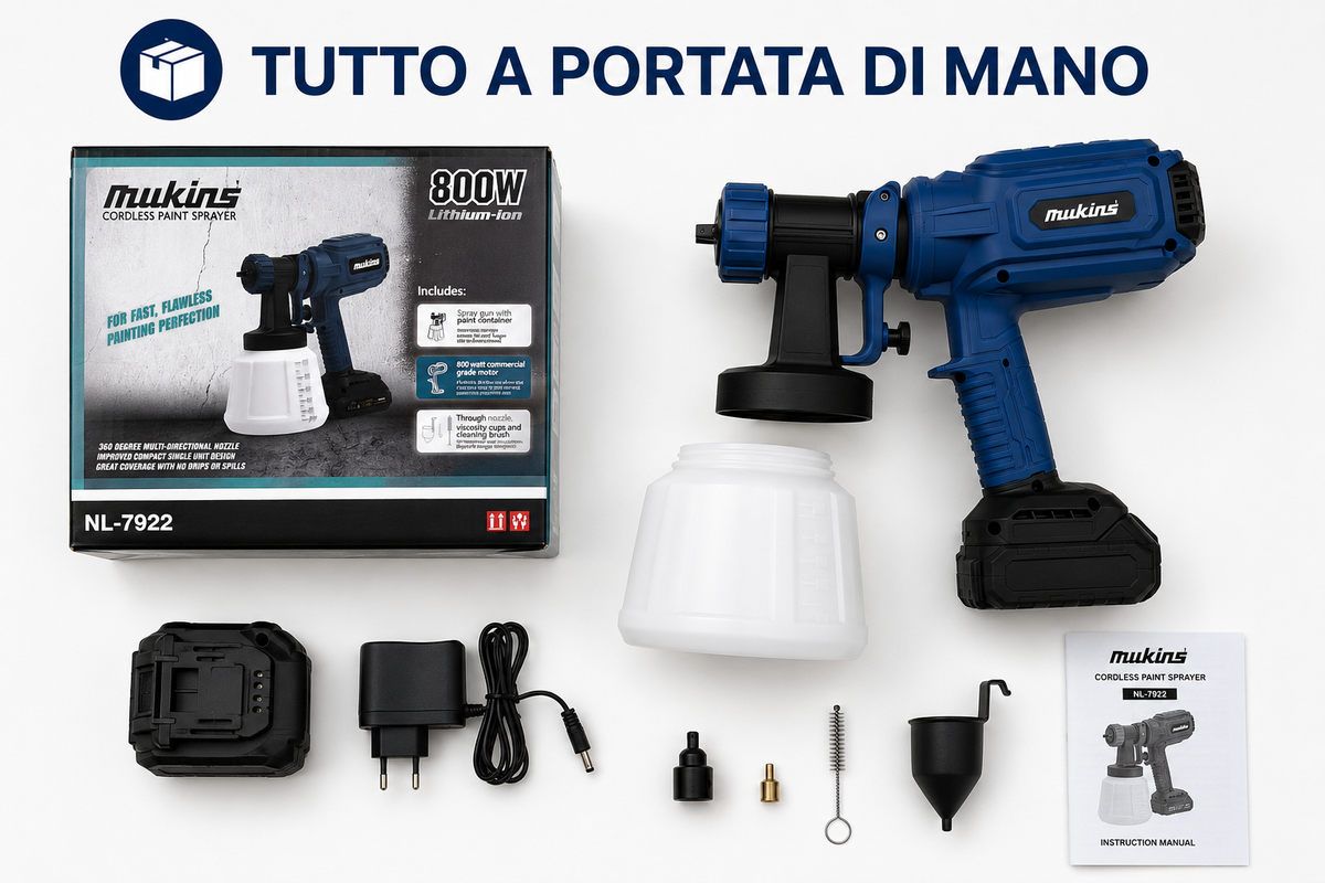 Pistola a Spruzzo per Verniciatura Cordless con Batteria, Verniciatore Elettrico Portatile con Serbatoio Removibile, Spruzzatore per Mobili, Porte, Recinzioni e Progetti Fai da Te