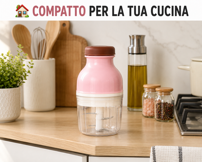 Tritatutto Elettrico Compatto da Cucina, Mini Tritatutto con Contenitore Trasparente e Lame, Chopper per Verdure, Cipolla, Aglio, Erbe Aromatiche e Frutta Secca, Rosa