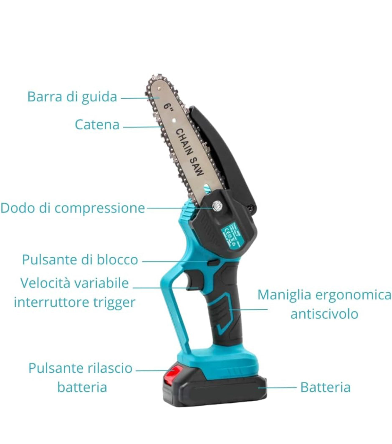 Kit Potatura 3 in 1 a Batteria: Forbici Elettriche + Mini Motosega 6” + Asta Telescopica 128–248 cm, Potatore a Palo per Giardino Viti e Arbusti - BDIT ACCESSORI