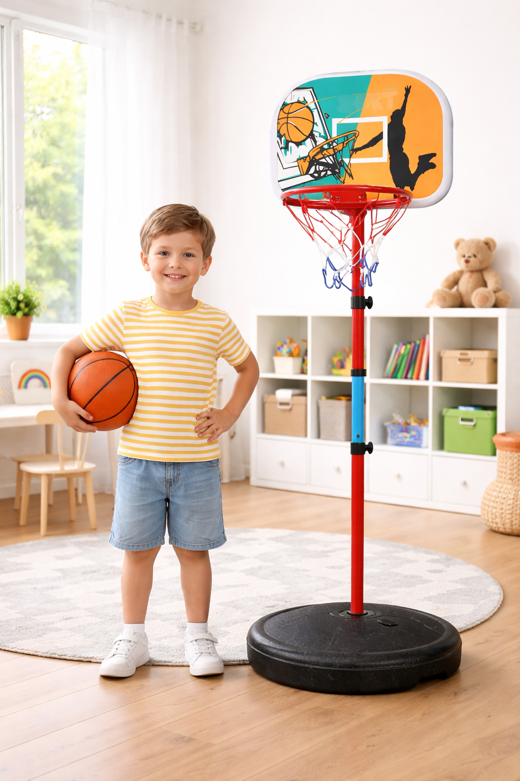 Canestro da Basket per Bambini Regolabile in Altezza fino a 120 cm – Struttura Stabile con Base Riempibile Acqua o Sabbia – Mini Basket da Interno ed Esterno per Casa e Giardino